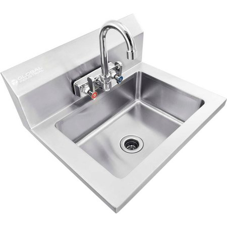 GLOBAL INDUSTRIAL Stainless Steel Wall Mount Hand Sink W/Faucet & Strainer, 14x10x5 Deep 670448